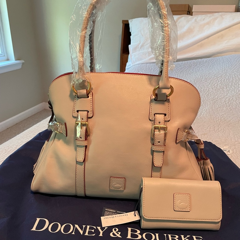SOLD - Dooney & Bourke Florentine Leather Domed Buckle Bag & Wallet Ecru NWT